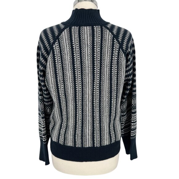 Cyrus Nordic Style Striped Knit Mock Neck Sweater Dark Blue White Size Medium - Picture 7 of 12